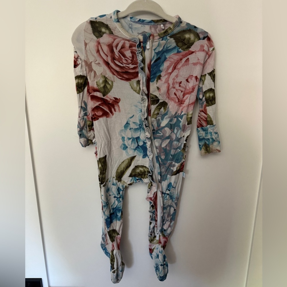 Posh Peanut ruffle zippy footie outfit